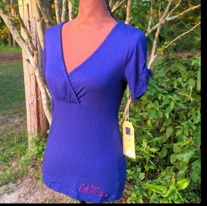 Ole Miss Royal Blue Faux Wrap Empire Waist Short Sleeve Top by Meesh & Mia NWT